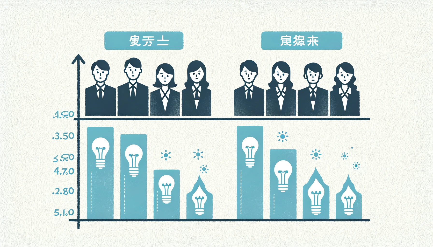 DALL·E 2023-11-01 04.37.58 - Illustration of a horizontal bar graph comparing two bars. One bar is labeled 人件費 (Personnel Costs) with illustrations of various employees, both ma